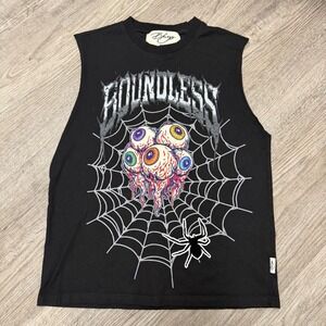 BKYS Boundless Mens Graphic Muscle Tee Black Eyeballs Spider Web Tank Top Small